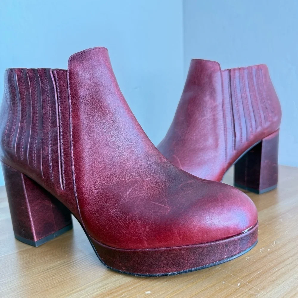 EILEEN FISHER Bird Burgundy Leather Platform Bootie Women’s Size 7.5
